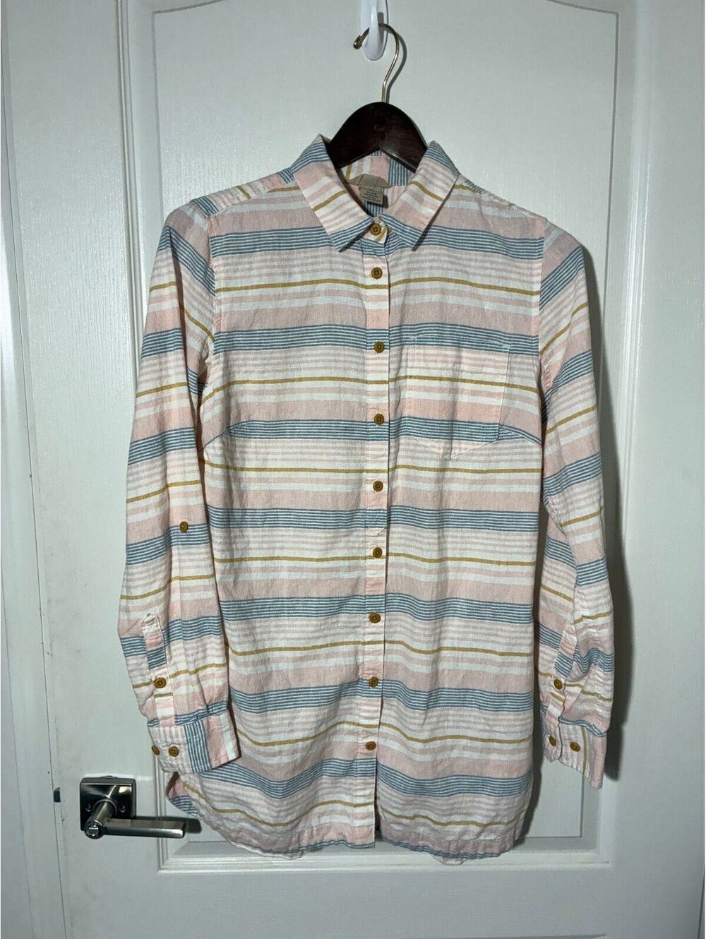Women's Duluth Trading Company XS button up horizontal stripe oversized relaxed